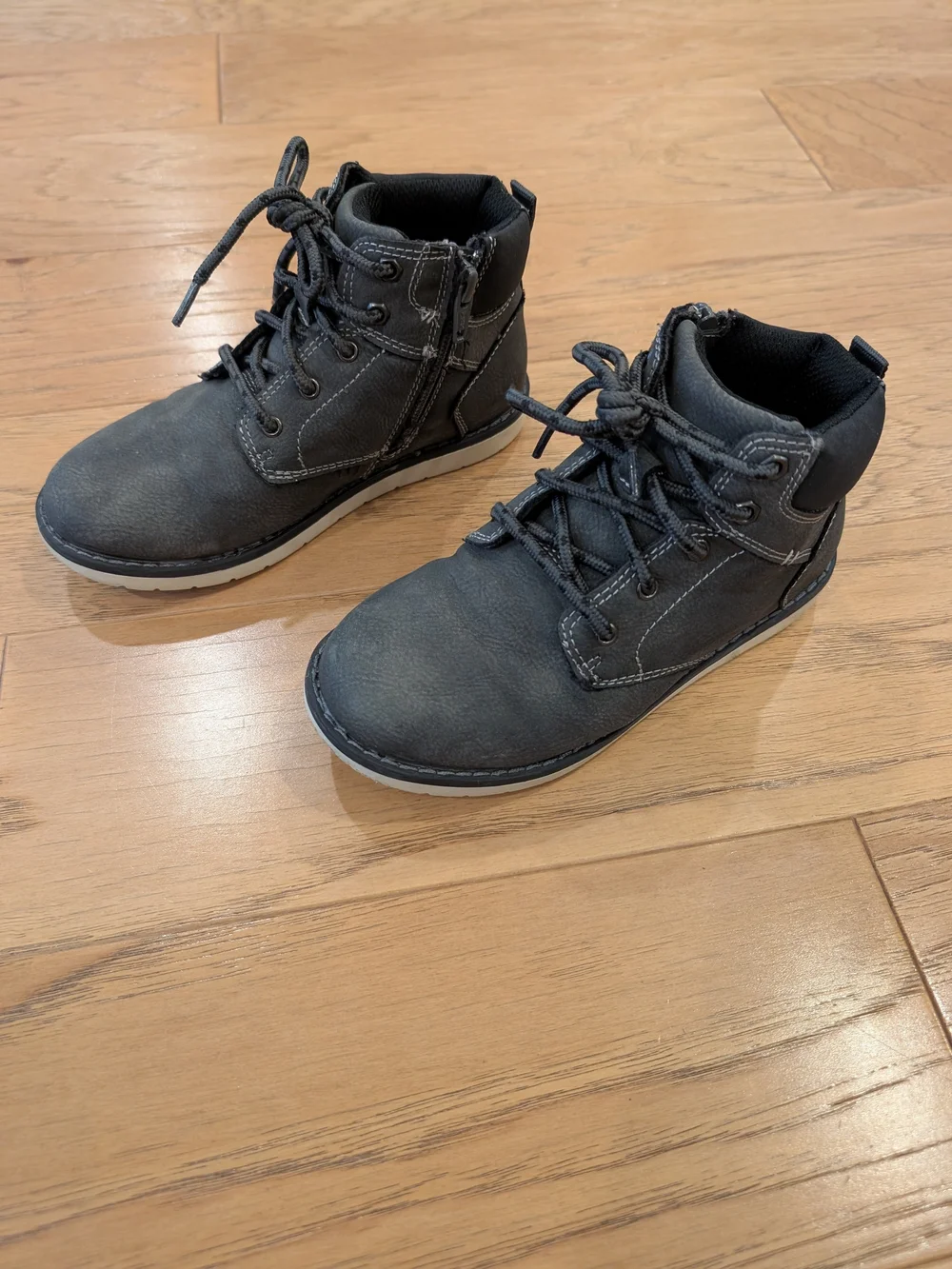 Kids Lace-Up Ankle Boots in Charcoal Gray